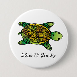 Groene Waterverf Ink Drawn Turtle Ronde Button 7,6 Cm