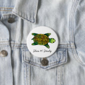 Groene Waterverf Ink Drawn Turtle Ronde Button 7,6 Cm (In situ)