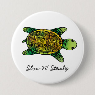 Groene Waterverf Ink Drawn Turtle Ronde Button 7,6 Cm