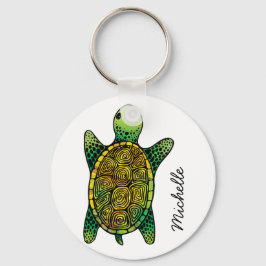 Groene Waterverf Ink Drawn Turtle Sleutelhanger