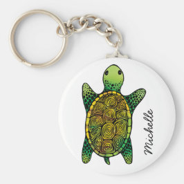 Groene Waterverf Ink Drawn Turtle Sleutelhanger
