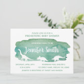 Groene Waterverf Inosaur Baby shower Uitnodiging (Staand voorkant)