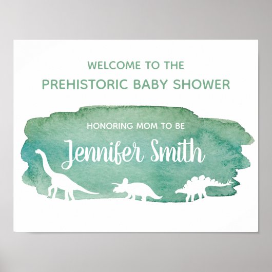 Groene Waterverf Inosaur Baby shower Welkomstteken Poster (Voorkant)