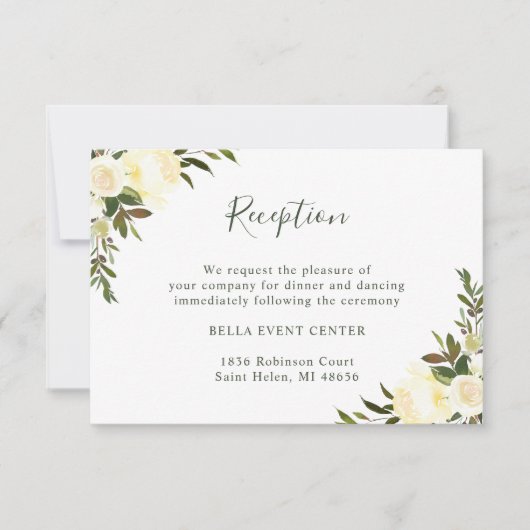 Groene Waterverf Ivoor Bloemige Trouwreceptie Kaart (Voorkant)