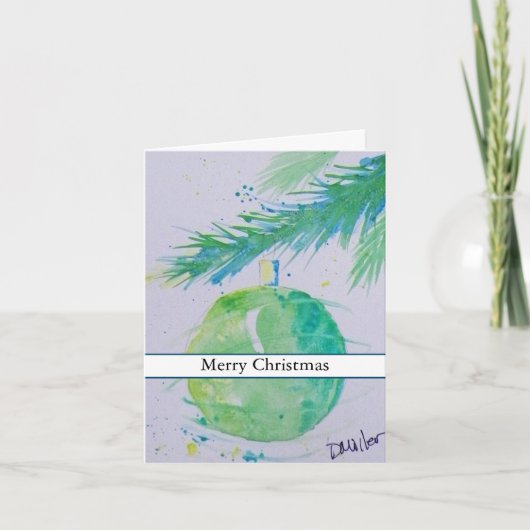 Groene Waterverf Kerstbal Kaart (Voorkant)