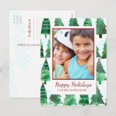 Groene Waterverf Kerstboom Foto Groet Feestdagenkaart (Voorkant / Achterkant)