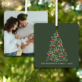 Groene Waterverf Kerstboom Gepersonaliseerde Foto Metalen Ornament