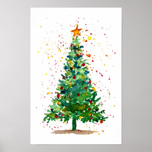 Groene Waterverf kerstboom Poster (Voorkant)