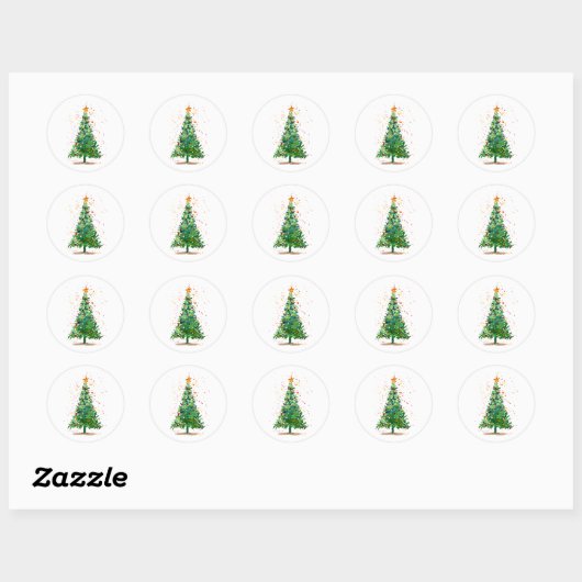 Groene Waterverf kerstboom Ronde Sticker (Vel)