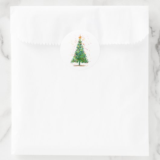 Groene Waterverf kerstboom Ronde Sticker (Tas)