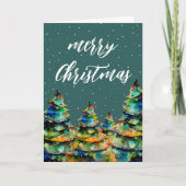 Groene Waterverf Kerstboom Sneeuwvlokken  Feestdagen Kaart (Voorkant)