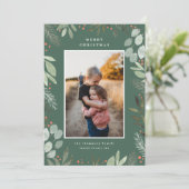 Groene Waterverf Kerstkaart met Foto Kaart (Staand voorkant)