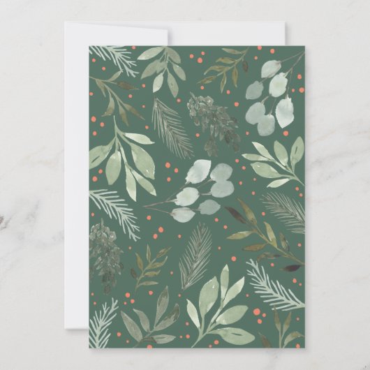 Groene Waterverf Kerstkaart met Foto Kaart (Achterkant)