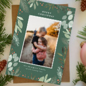 Groene Waterverf Kerstkaart met Foto Kaart