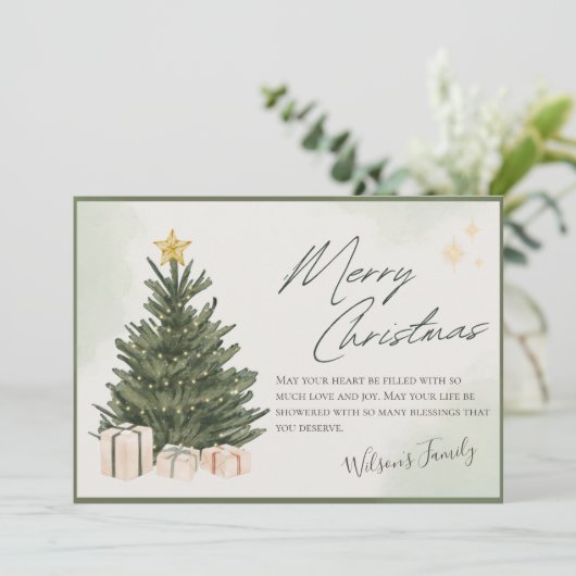 Groene Waterverf Kerstvakantie Kaart (Staand voorkant)