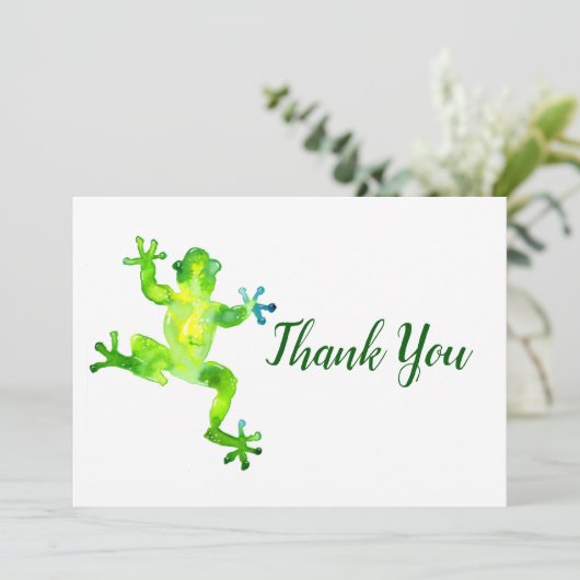 Groene Waterverf Kikker Bedankkaart (Staand voorkant)
