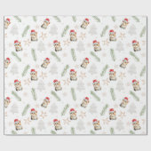 Groene waterverf kitten cat Santa Vrolijk Kerstfee Cadeaupapier (Vlak)