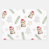 Groene waterverf kitten cat Santa Vrolijk Kerstfee Inpakpapier Vel (Voorkant 3)