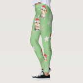 Groene waterverf kitten cat Santa Vrolijk Kerstfee Leggings (Links)