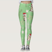 Groene waterverf kitten cat Santa Vrolijk Kerstfee Leggings (Voorkant)