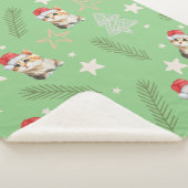 Groene waterverf kitten cat Santa Vrolijk Kerstfee Sherpa Deken (3/4)