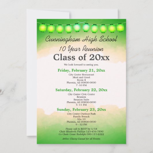 Groene Waterverf Klasse Reunion Sjabloon Kaart (Voorkant)