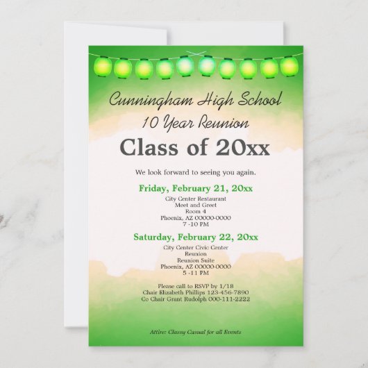 Groene Waterverf Klasse Reunion Sjabloon Kaart (Voorkant)