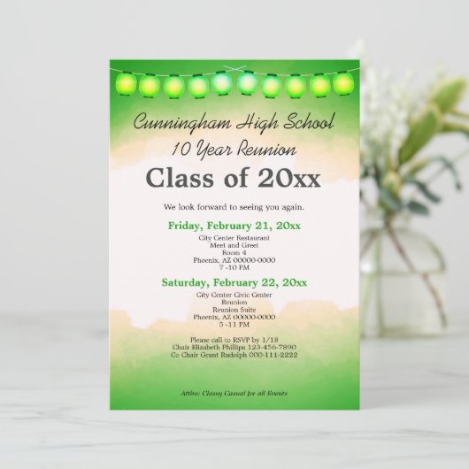 Groene Waterverf Klasse Reunion Sjabloon Kaart (Staand voorkant)