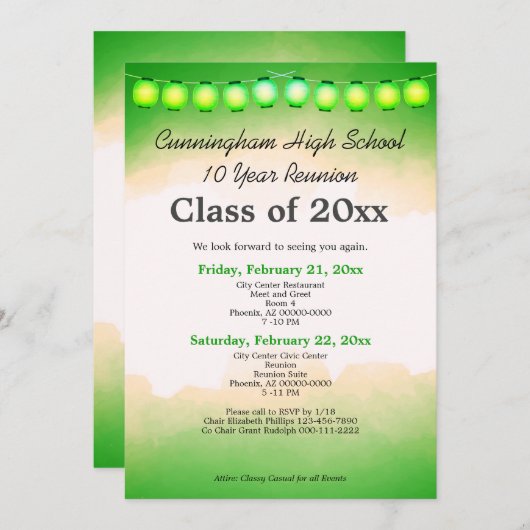 Groene Waterverf Klasse Reunion Sjabloon Kaart (Voorkant / Achterkant)