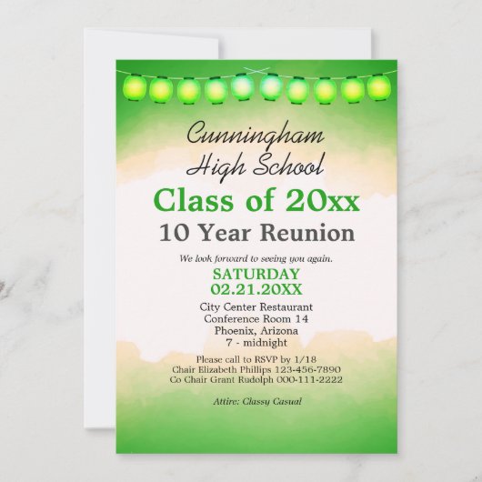 Groene Waterverf Klasse Reunion Sjabloon Kaart (Voorkant)
