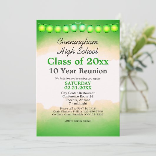 Groene Waterverf Klasse Reunion Sjabloon Kaart (Staand voorkant)