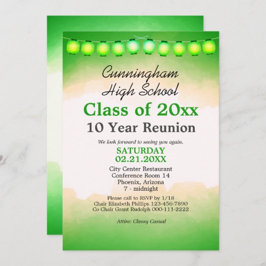 Groene Waterverf Klasse Reunion Sjabloon Kaart (Voorkant / Achterkant)