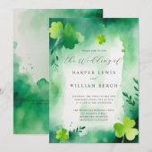 Groene waterverf klaver wassen bruiloft kaart (Voorkant / Achterkant)