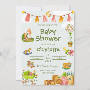 Groene Waterverf Kleurrijke Dieren Baby shower Kaart