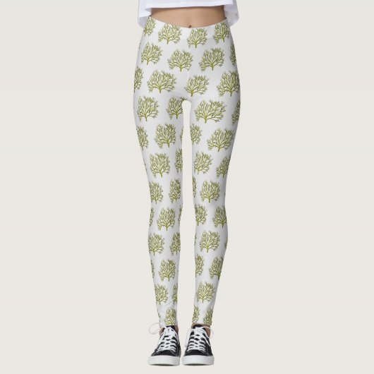 Groene waterverf koraalboom leggings (Voorkant)