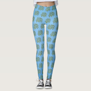 Groene waterverf koraalboom op blauwe leggings