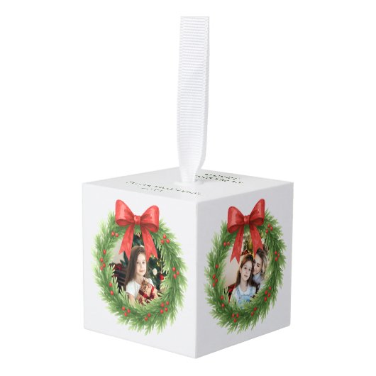 Groene Waterverf Krans Foto Moderne Kerst Decoratie (Voorkant hoekig)