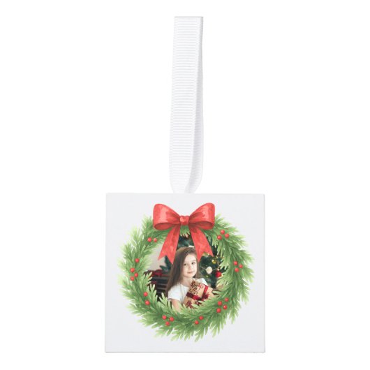 Groene Waterverf Krans Foto Moderne Kerst Decoratie (Voorkant)