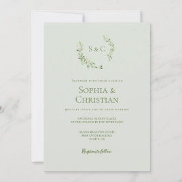 Groene Waterverf krans monogram bruiloft Kaart