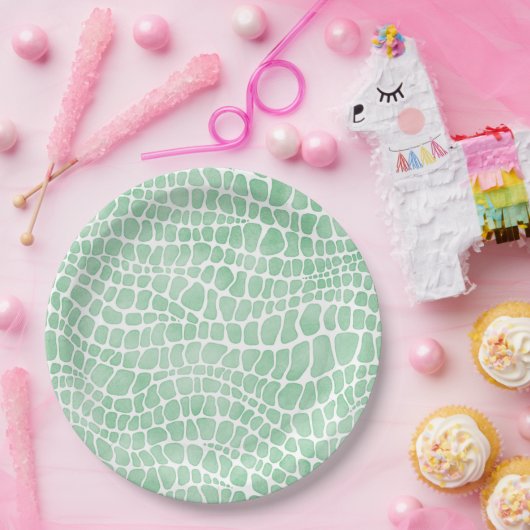 Groene Waterverf Krokodile Huidpatroon Papieren Bordje (Feest)