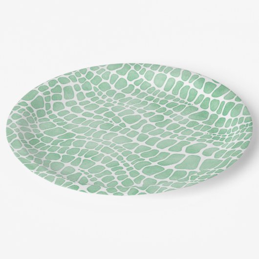 Groene Waterverf Krokodile Huidpatroon Papieren Bordje (Gekanteld)