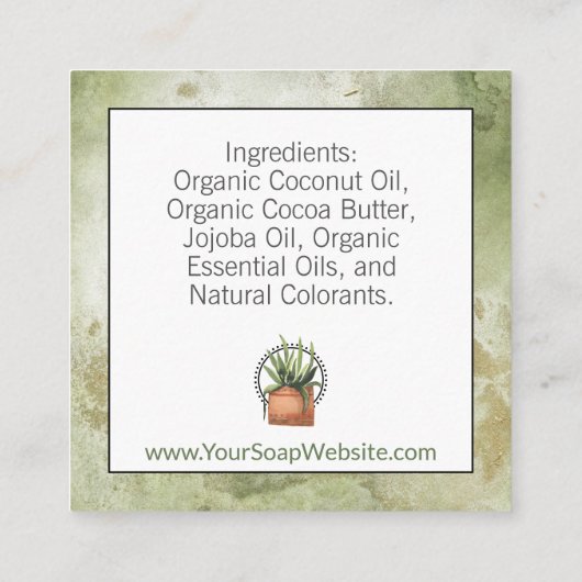 Groene Waterverf Kruidenzeep / Bad en Body Hang Vierkante Visitekaartje (Achterkant)