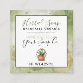 Groene Waterverf Kruidenzeep / Bad en Body Hang Vierkante Visitekaartje (Voorkant)