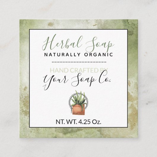 Groene Waterverf Kruidenzeep / Bad en Body Hang Vierkante Visitekaartje (Voorkant)