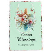 Groene Waterverf Kruisbloemen Christelijk Pasen Medium Cadeauzakje (Voorkant)