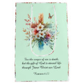 Groene Waterverf Kruisbloemen Christelijk Pasen Medium Cadeauzakje (Achterkant)