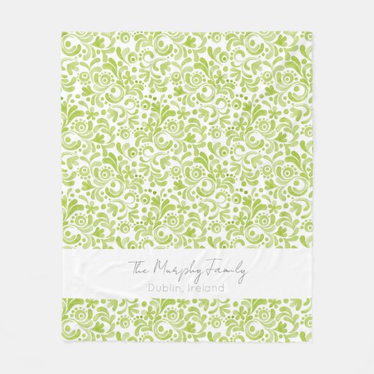Groene Waterverf Kunst FAMILIENAAM Locatie Decor Fleece Deken (Voorkant)