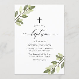 Groene Waterverf laat babyjongen of meisjesbaptism Kaart