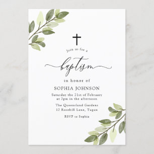 Groene Waterverf laat babyjongen of meisjesbaptism Kaart