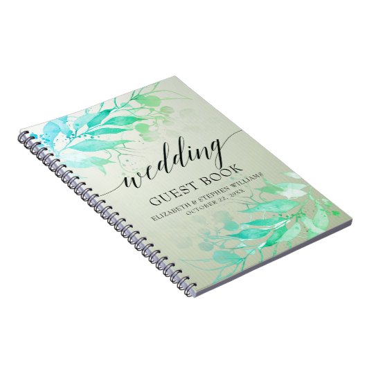 Groene Waterverf laat bloemen bruiloft Guestbook Notitieboek (Rechterzijde)